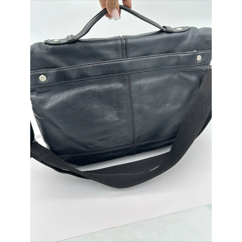 FOSSIL Leather Long Live Vintage 1954 Laptop Tote Shoulder Bag In Black
